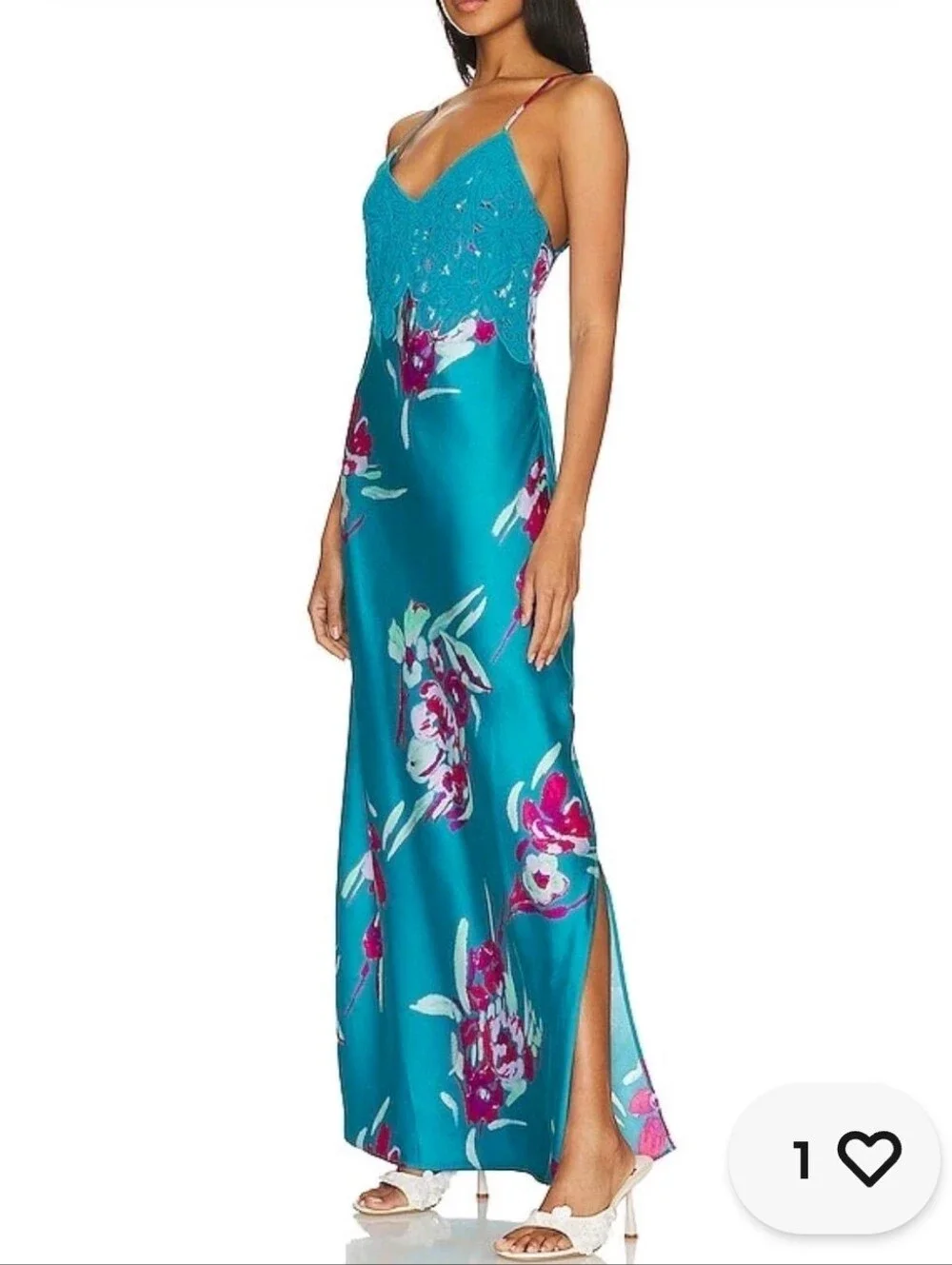 Free People Forever Yours Floral Maxi Dress with Lace Back In River Combo